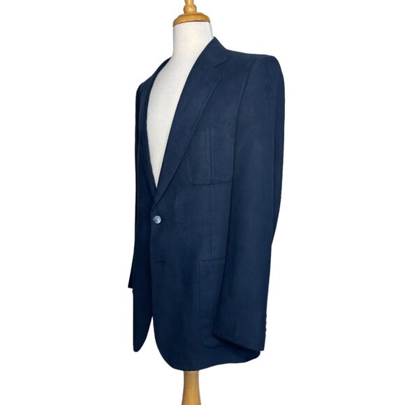 Lanvin Vintage Men's Blazer Feather Suede Single Breast 44L Chest Navy Blue - Picture 3 of 13